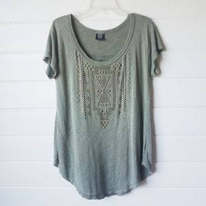 Bobeau Green Shirt with Aztec gold embellishment L
